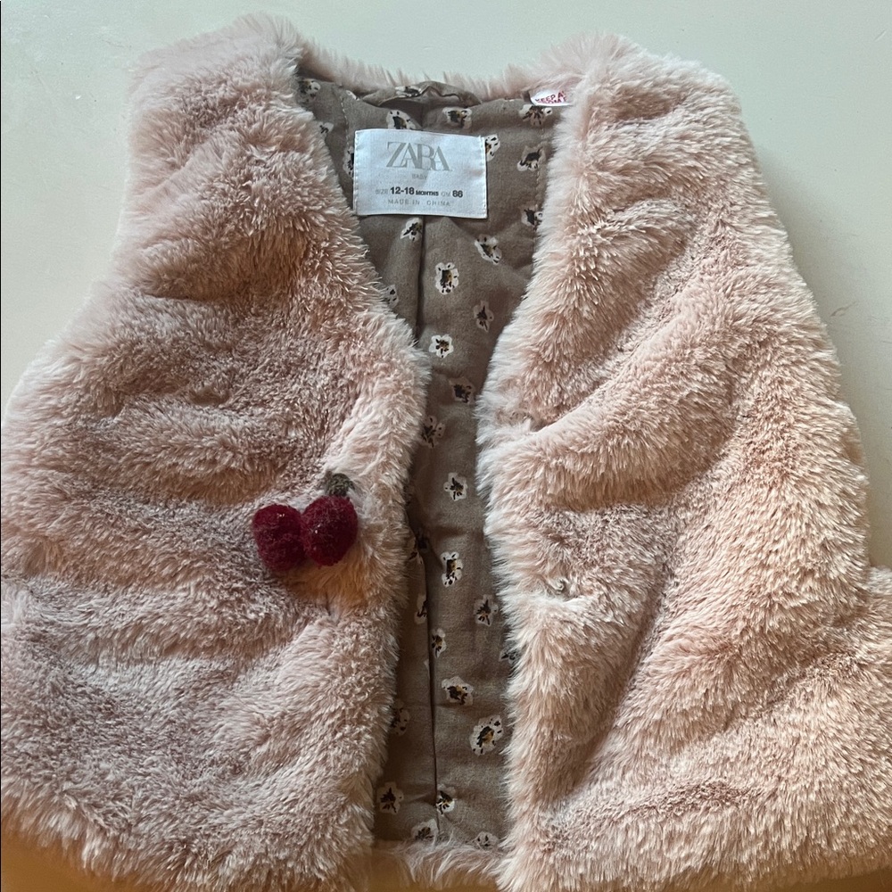 Zara Baby Plush Faux Fur Vest in Blush Pink with Floral Lining